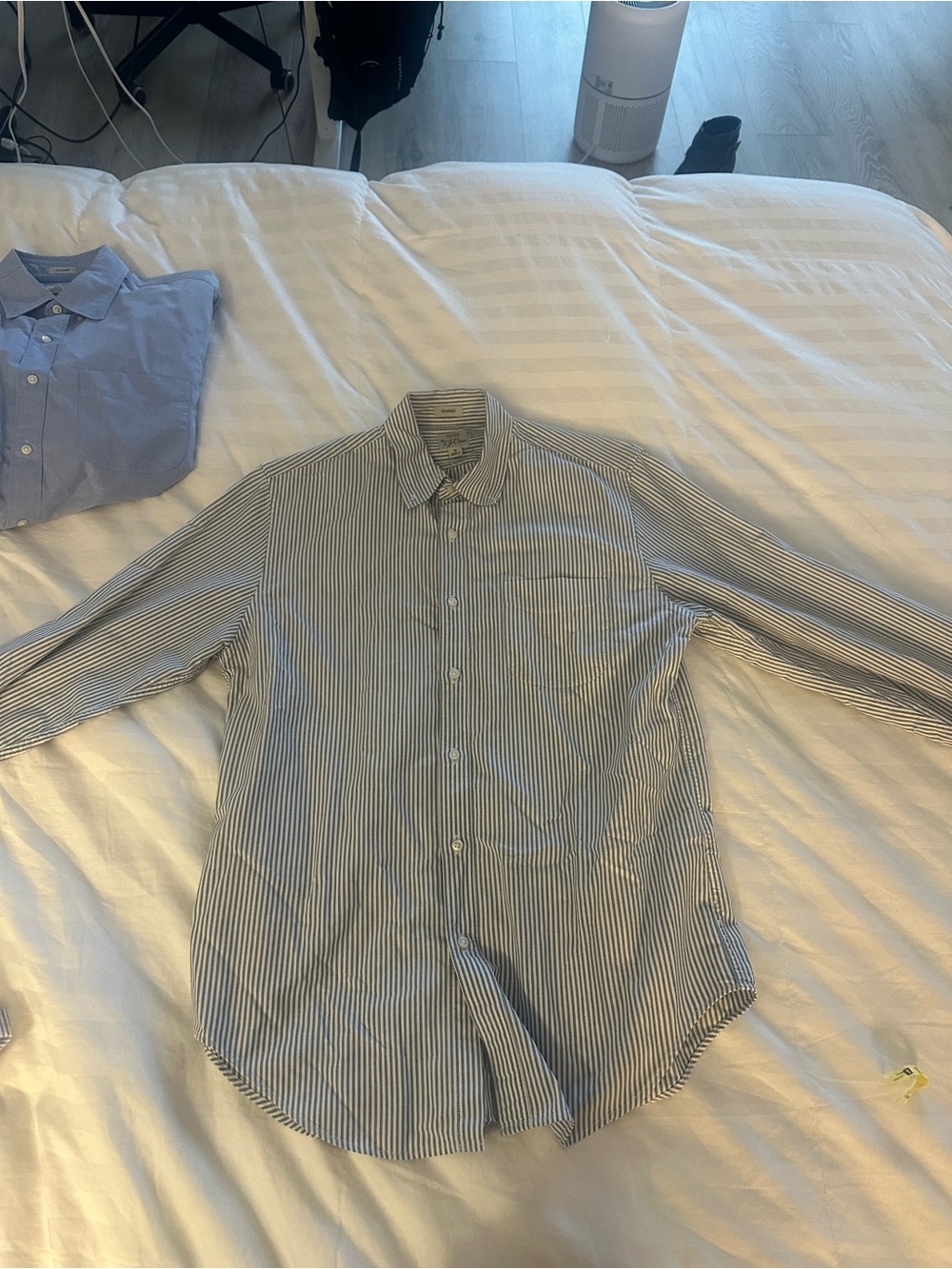 J. Crew White and Blue Striped Dress Shirt